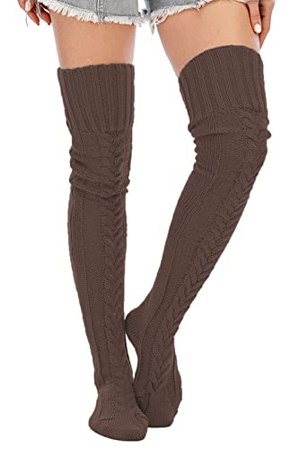 Image of Leoparts Women's Cable Knitted Thigh High Boot Socks Extra Long Winter Stockings Over Knee Leg Warmers