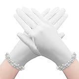 Sdfvsdg White Satin Gloves Women's Pearl Wedding Tea Party Gloves for Bridal 1920s Fashion Opera Dinner Party