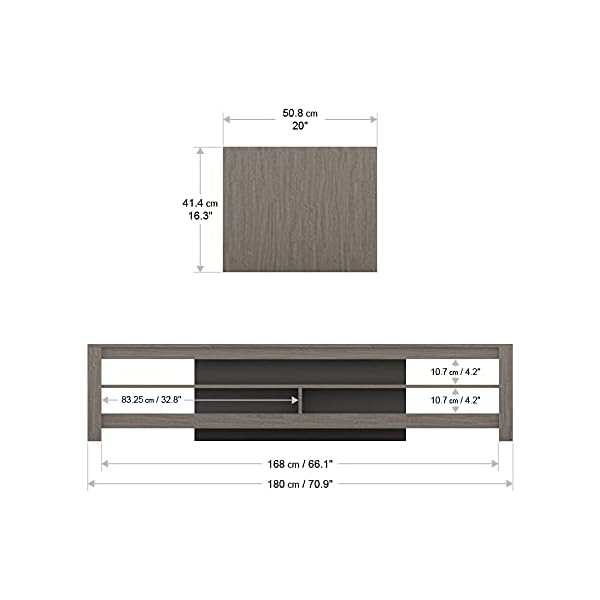 Mahara Corner TV Stand Unit in Grey wood effect veneer, for flat or curved screen TVs, 42" 45" 47" 50" 55" 60" 65" 70" 75" 80", 180cm width - Image 6