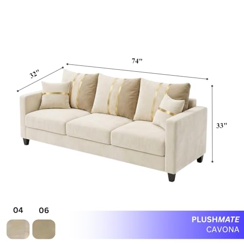Image of Jester Plush Comfort Sofa | 3 Seater | Luxury Velvet Suede Fabric | Modern Living Room Sofa | Cream