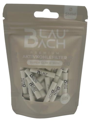 BLAUBACH Aktivkohlefilter Super Slim Ø 5 mm 50 Stück Aktivkohle auf Kokosnuss-Basis Keramikkappen BLAUBACH Premium Filter