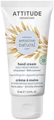 ATTITUDE Daily Moisturizing Hand Cream for Sensitive Skin Enriched with Oat, EWG Verified, Hypoallergenic, Vegan and Cruelty-free, Unscented, 2.5 Fl Oz