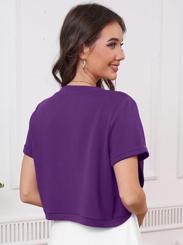 Image of Heymoments Women's Short Sleeve Bolero Shrugs Lightweight V-Neck Open Front Cropped Cardigan (S-2XL)