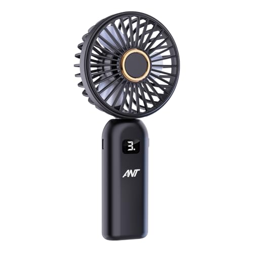Image of Ant Turbo10 Mini Portable Handheld Fan Quite Powerful Built in Rechargeable Battery-operated Fan with Mobile Holder Digital Display 3 Speeds 90Adjustable Personal Small Hand Fan Travel Makeup Black