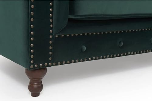 Image of Modern and Stylish 3 Seater Chesterfield Luxury Sofa with Valvet and Fabric Comfortable Sofa for Living Room, Dining Room, Hallway, and Office-(Green).