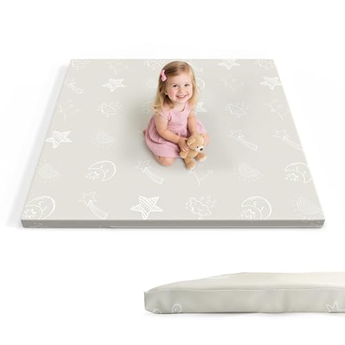 47x47 Baby Play Mat - Leather Waterproof Tummy Time mats for floor - 1.2 Extra Thick Foam Cushioned & Super Soft Babycare Playmat for Playpen Crawling- Padded Activity Gym for Kids Babies Toddlers