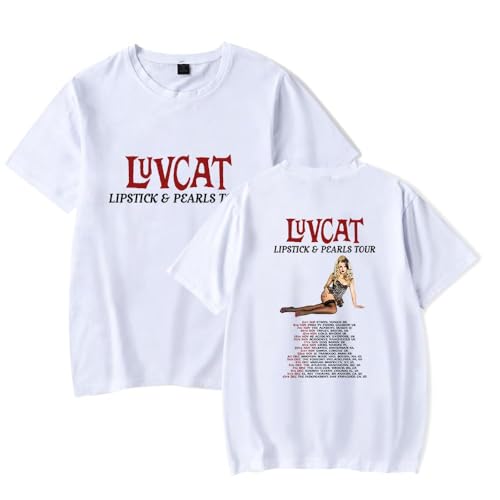 Photo de YIZZZFA Luvcat Lipstick & Pearls Tour T-Shirt Manches Courtes Unisexe À Courtes Respirant, Été Décontracté Polyesterd,Blanc,XXL