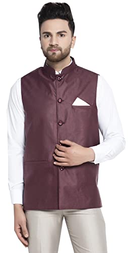 Maple Clothing Men's Nehru Jacket Solid Color Indian Traditional Vest Modi Waistcoat Bandhgala