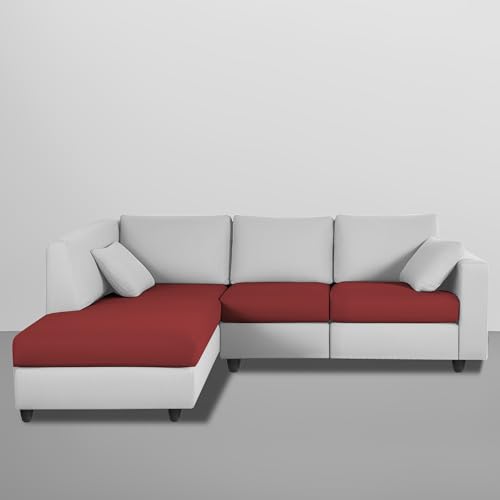 Image of Florian LHS 4 Seater L Shape Sofa Set for Living Room (Maroon Grey Fabric) Premium Fabric Sofa