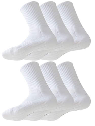 MQRAQ Unisex Athletic Crew Socks Cushioned White Running Socks for Men and Women Size 6-11(6 Pairs)