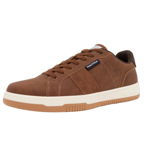 Nautica Men's Fashion Court Sneakers, Low Top Lace-Up Walking Shoes, Ezra 2 - Brown, Size 10.5 - image 1