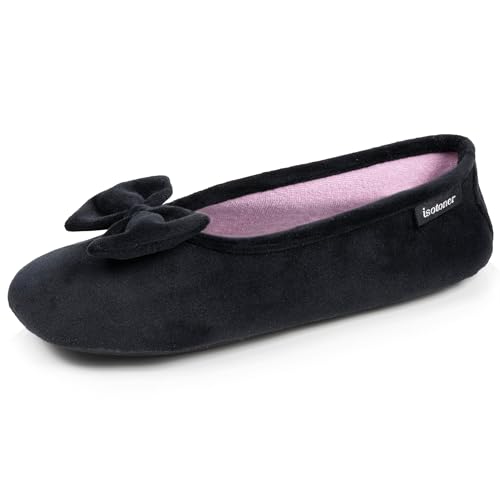 Isotoner Chaussons pantoufles Ballerines femme microvelours semelle ergonomique, mousse à mémoire forme, 35/36 EU, noir