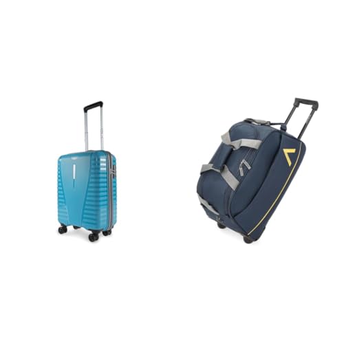 Image of Aristocrat Airpro Cabin (Small Size) Hard Case Trolley Bag, 8 Wheels, Polypropylene Case Luggage, + Cadet Polyester 52 cms Blue Travel Duffle (Cadet)