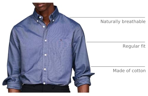 Image of Tommy Hilfiger Men's Long Sleeve Oxford Shirts in Regular Fit, Men's Button Down Shirts, Also Available in Big and Tall