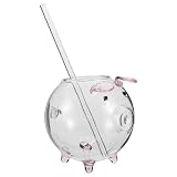 minkissy Glass Drinking Cup with Straw Pig Shaped 220ml for Gatherings
