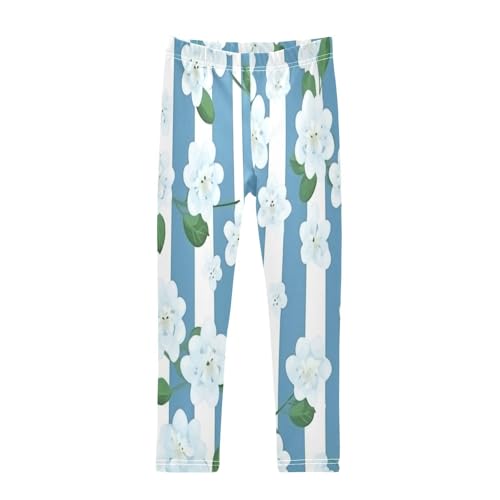 Bolaz Toddler Girls Leggings Printed Yoga Pants Leggings White Flower Blue Stripe for Kids