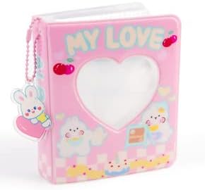Photocard Binder Kpop Photo Album Mini Photo Album 40 Pockets Love Hollow Album With Cute Acrylic PendantPink