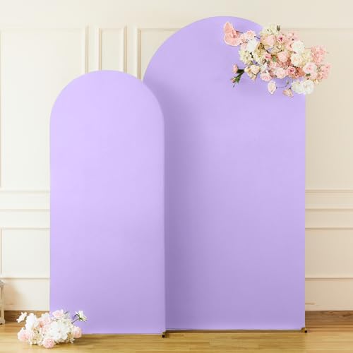 Image of Lavender Arch Backdrop Cover Set of 2-7.2 and 6ft Lilac Light Purple Arch Covers Stretchy Backdrop Spandex Baby Shower Arch Stand Covers for Girls Birthday Party Wedding Bridal Shower Photo Background