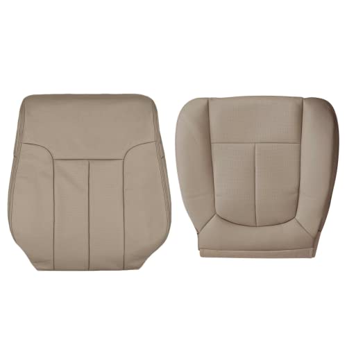 Priprilod Perforated Leather Tan Driver Side Bottom Replacement Seat Cover & Top Lean Back Replacement Cover Compatible with Ford F150 Lariat 2009 2010 2011 2012 2013 2014