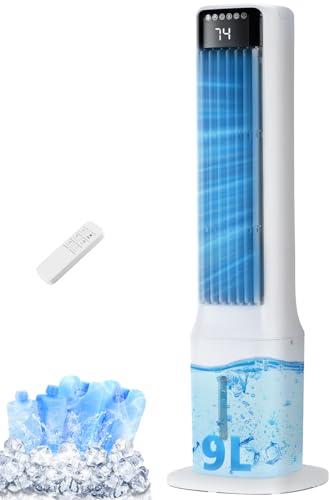 Uthfy 41 Inch Portable Air Conditioners, Cooling Fans that Blow Cold Air with 24H Timer, 4 Modes & 3 Speeds, Dual Water Tank, 4 Ice Packs, Remote, 2.4 Gal, Portable AC, 3 In 1 Swamp Cooler for Bedroom