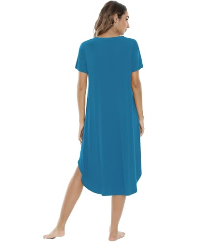 Image of NACHILA Nightgowns for Women-Viscose Made from Bamboo, V Neck Sleepshirts Short Sleeve Sleepwear Cool Nightshirt