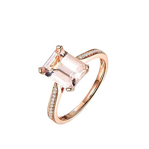 1.25 Carat Peach Pink Morganite (emerald cut Morganite) and Diamond Engagement Ring in 10k Rose Gold