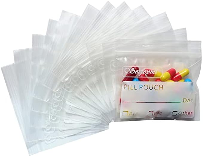 120 Pack Serfeymi Pill Pouch Bag 3 x 2.75 Inch Pill Organizer Plastic Travel Vitamine Bags with Write-on Labels Seal Waterproof Pill Pouches for Daily Travel Medicine Pill Storage and Small Item