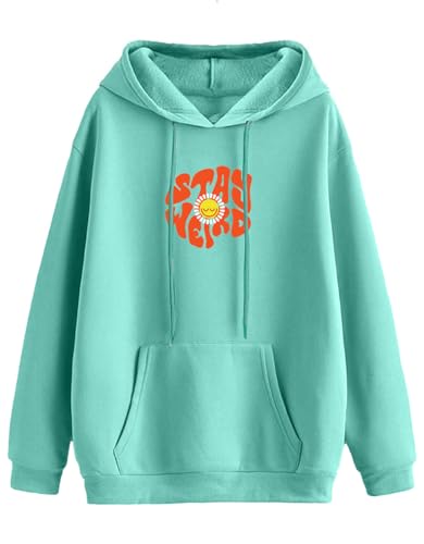 Image of JUNEBERRY Cotton Poly Fleece Oversized Fit Black, Green, Magenta, Mustard, Orange, Purple, Blue, Off White & Grey Graphic Printed Full Sleeve Hoodie for Women