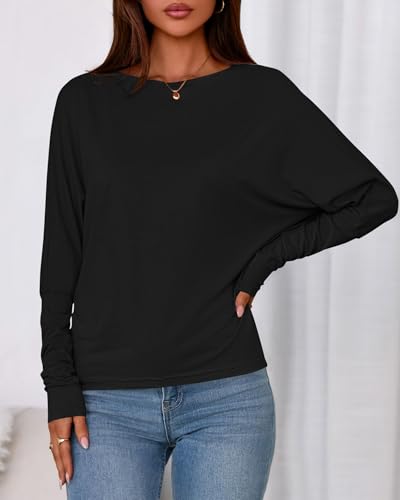 Zenlonr Long Sleeve Tops for Women Fall Fashion Outfits 2025 Crewneck Knit Basic Tee Shirts Business Casual Tops3
