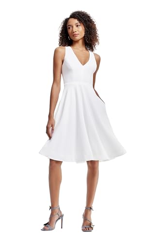 Dress the Population Women's Catalina Solid Sleeveless Fit & Flare Midi Dress, off off white, L