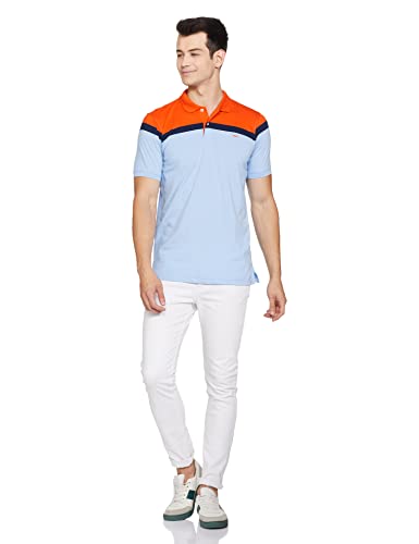 Image of Park Avenue Men's Cotton Polyester Blend Stripe Pattern Slim Fit Rib Collar Polo Neck Half Sleeve Casual T-Shirt