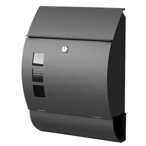 Locking Wall-Mount Mailbox, Large Capacity Mailboxes for Outside, Modern Drop Mail Box with Newspaper Holder, Black, 11.7" L x 4.7" W x 15.6" H Black