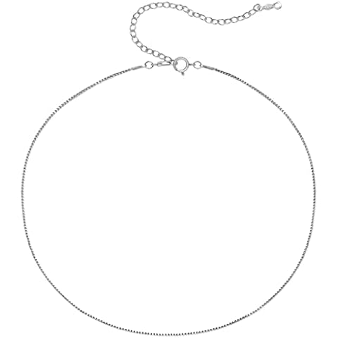 BENIQUE Dainty Thin Chain Choker Necklace for Women - 925 Sterling Silver, 14K Gold Filled 1 mm Cable Box Chain Durable Adjustable, Made in USA, 13"- 18" (Box/S925/18) Cover