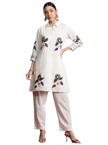Image of INDO ERA Women's Pure Cotton Embroidered Straight Kurta & Palazzo Set | cotton kurta sets for women