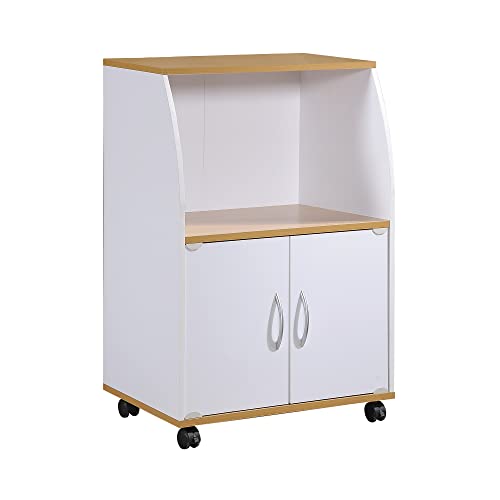 Hodedah Mini Microwave Cart with Two Doors and Shelf for Storage, White