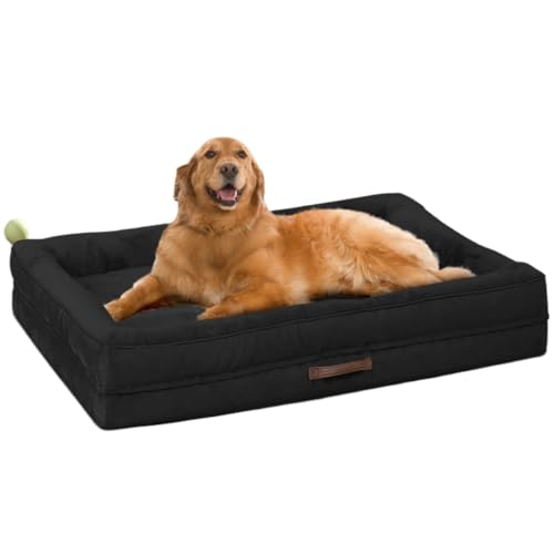 Upvilla Orthopädisches Hundebett Grosse Hunde, Hundekorb Waschbar mit Eierförmiger Kistenschaum,Wasserdicht Hundesofa mit rutschfeste Unterseite und Vierseitiges Kissen (Schwarz, 91x61x18cm)