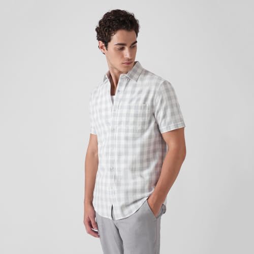 Image of BLUE BUDDHA Men Checked Casual Shirt | Tailored Fit Half Sleeve Shirt for Men | Curved Hem Ready to Wear, Office Casual & Weekend Wear