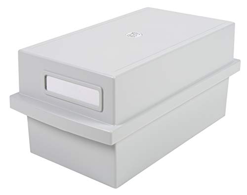 Exacompta 56140D Karteikassette Karteitrog DIN A7 quer. Aus Recycling-Kunststoff mit Deckel und 1 Trennplatte für bis zu 600 Karteikarten lichtgrau Blauer Engel Karteikasten