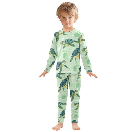 Pajama Sets Long Sleeve Cute Sea Green Turtle Pattern Soft Comfy Sleepwear 2 Piece PJS 3-8T2