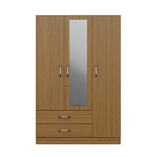 Image of Wakefit Wardrobe | 1 Year Warranty | Engineered Wood Almirah, Cupboard for Clothes Storage | 3 Door, Mirror, 1 Drawer, 1 Hanging Space | Organza Plus - Urban Teak