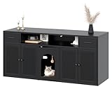 HOTAMO Cat Litter Box Enclosure, Litter Box Furniture for 2 Cats, Litter Box Enclosure with Socket for Living Room (Black)