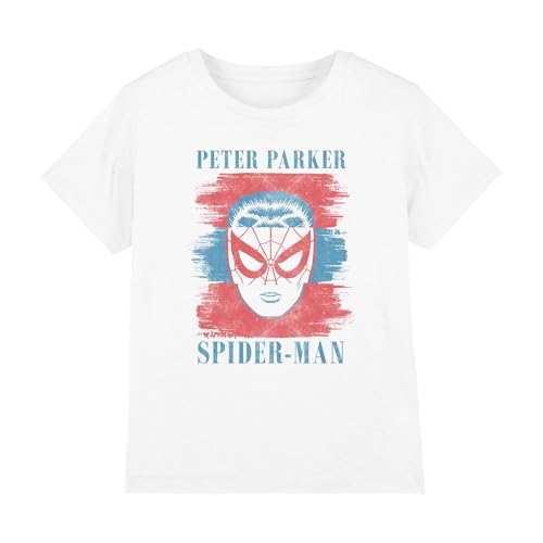 Spiderman Peter Parker Stripes Unisex Kids T Shirt, White, 3-4 Years
