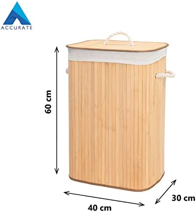 ACCURATE Bamboo Laundry Basket, XL Foldable Storage Hamper with Removable Washable Lining, 72L, 40 x 30 x 60 cm (NATURAL)