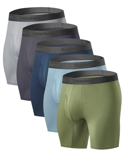 Easechoo 5 Pack Men's Underwear,Rayon Made from Bamboo Cool Boxer Briefs,Ultra Soft,Breathable,No Riding Up Long Leg (US, Alpha, Large, Regular, Regular, GreyW-Multi-B&G)