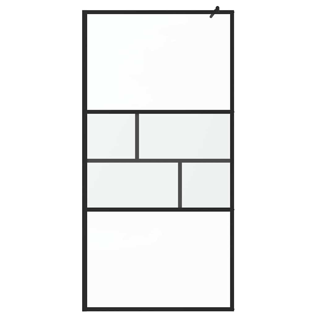 Ścianka prysznicowa Walk-in czarna ze szkła i aluminium 100 x 195 x 0,5 cm, satynowana szklana ścianka z przezroczystą górną i dolną, bez barier, do nowoczesnego prysznica i renowacji