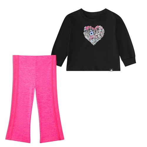adidas Baby Girls 2-Piece Long Sleeve Graphic Tee & Flare Pant Set, Black, 18M