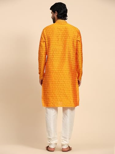 Image of AMAZON BRAND - Aanrva Men's Silk Blend Kurta Pajama Set | Traditional Indian Ethnic Wear for Wedding, Festival, Puja & Party