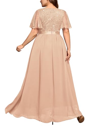 MISSMAY Women's Plus Size Sequin Lace V Neck Formal Wedding Guest Chiffon Maxi Dress2