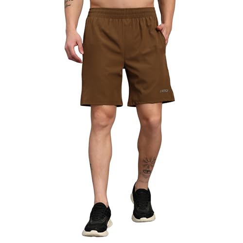 Image of ATICX Polyester Shorts for Men - Quick Dry Lightweight with Zipper Pockets - Gym, Running, Jogging, Training Half Pants for Basketball, Swimming, Badminton, Cycling, Football, Outdoor & Home Wear