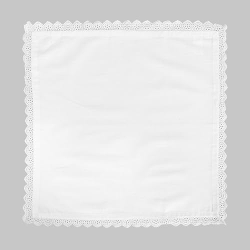 Image of FINGERCRAFT Cloth Napkins Set of 6, 20x20 Inch, 100% Cotton Table Napkins with Premium White Lace Edge, Reusable Washable Dinner Napkins for Wedding, Festive Dining, Parties & Home Decor (White)